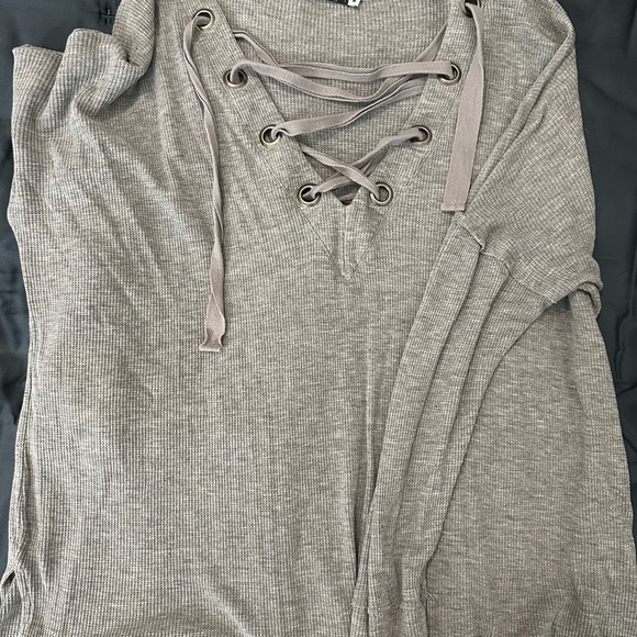 EARTHBOUND Tops - EARTHBOUND Gray Lace-Up Top